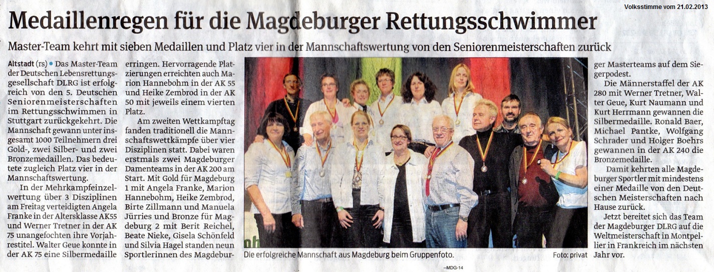 Medaillenregen fr die Magdeburger Rettungsschwimmen Volksstimme vom 21.02.2013