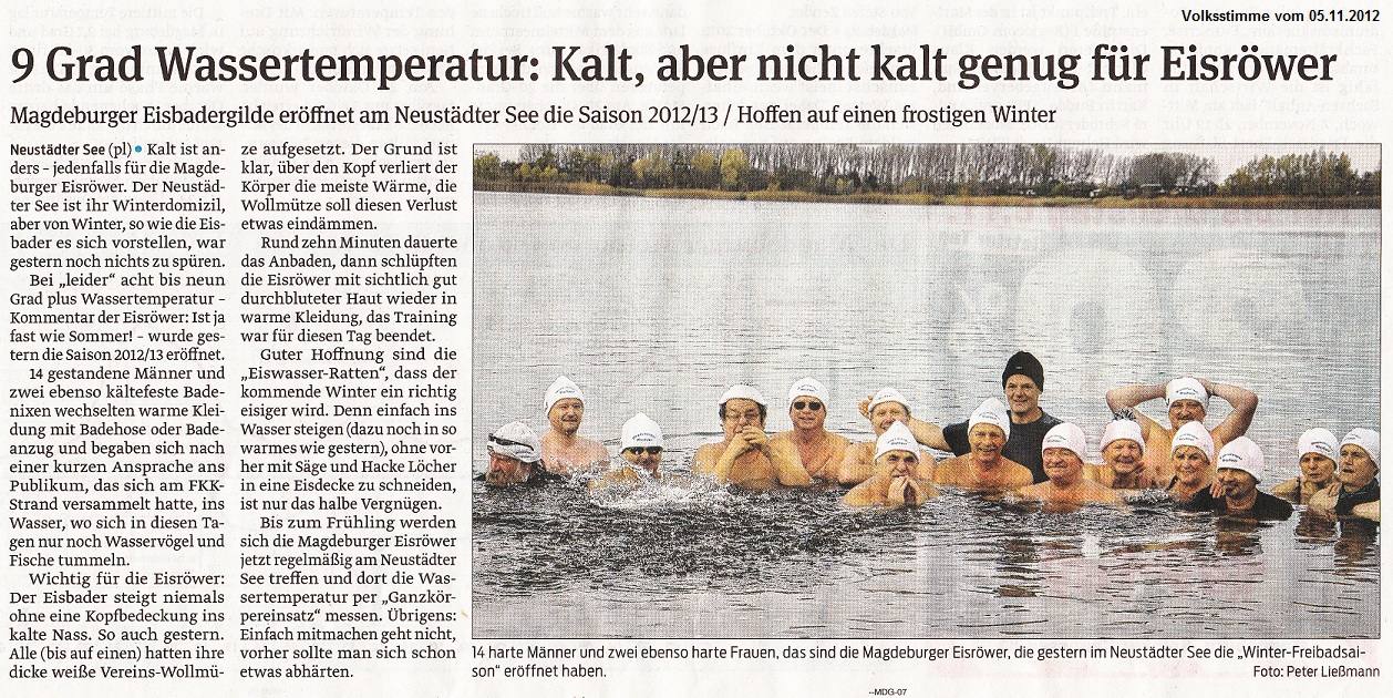 9 Grad Wassertemperatur: Kalt, aber nicht kalt genug fr Eisrwer Volksstimme vom 05.11.2012