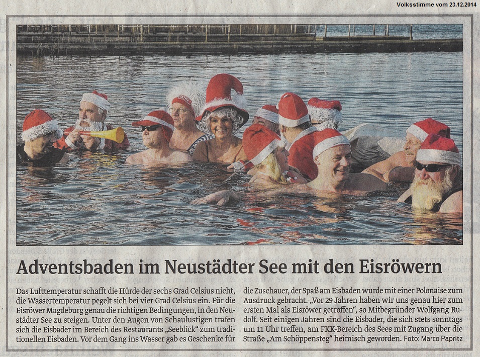 Adventsbaden im Neustdter See mit den Eisrwern Volksstimme vom 23.12.2014