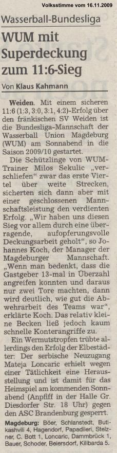 WUM mit Superdeckung zum 11:6 Sieg