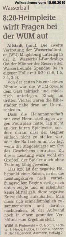 8:20 Heimpleite wirft Fragen bei der WUM auf