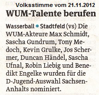 WUM-Talente berufen Volksstimme vom 21.11.2012