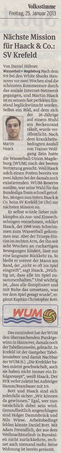 Nchste Mission fr Haack & Co.: SV Krefeld Volksstimme vom 25.01.2013