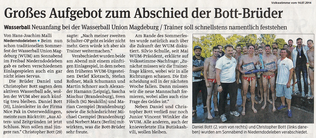 Gro�es Aufgebot zum Abschied der Bott-Br�der Volksstimme vom 14.07.2014