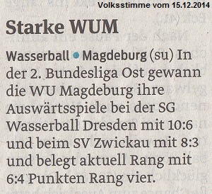 Wasserball: Magdeburg - Starke WUM Volksstimme vom 15.12.2014