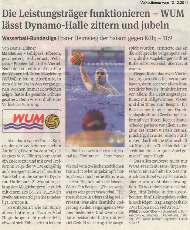 Die Leistungstr�ger funktionieren - WUM l�sst Dynamo-Halle zittern und jubeln Volksstimme vom 12.12.2011